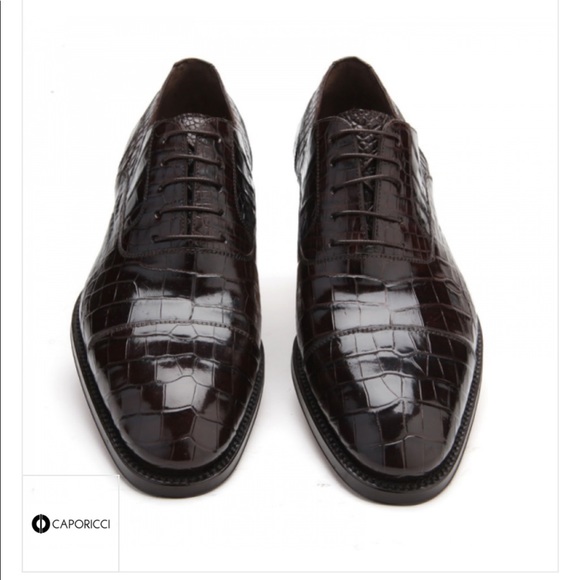 Caporicci 1102 Genuine Alligator Cap Toe Shoes Dark Brown - Picture 3 of 4